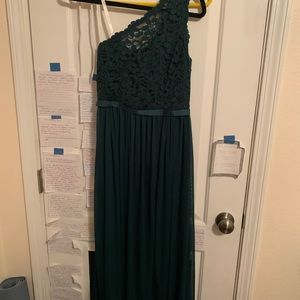 Emerald Green One Shoulder Formal Dress (David’s Bridal)